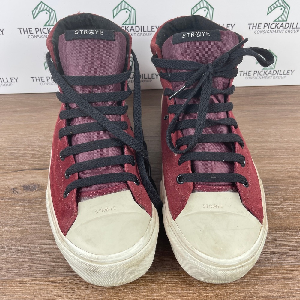 Straye High Top Sneakers Maroon Suede Leather Casual Shoes Mens‎ - Picture 2 of 8
